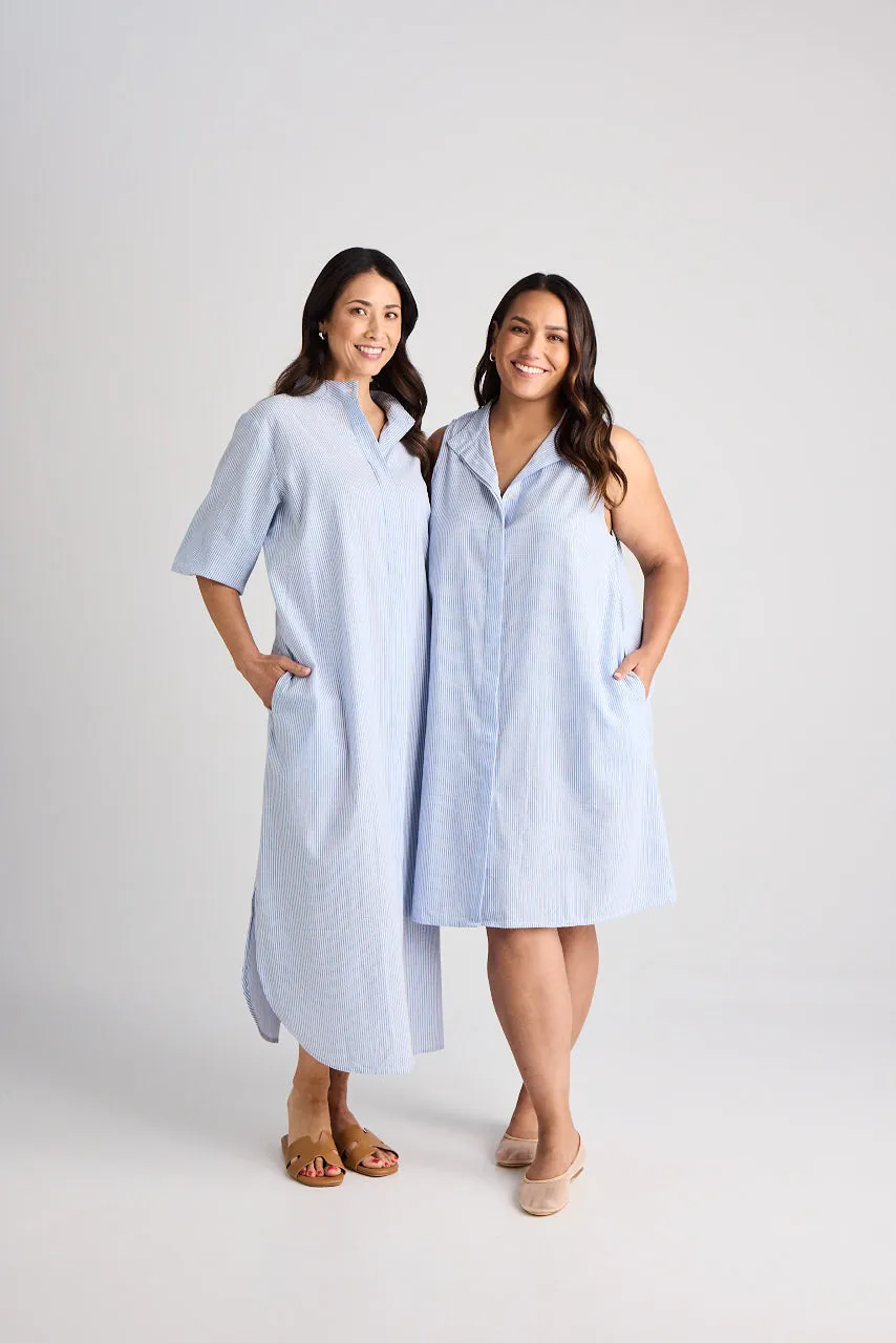 Sophie - Dress - Knee-Length - Blue & White Stripe