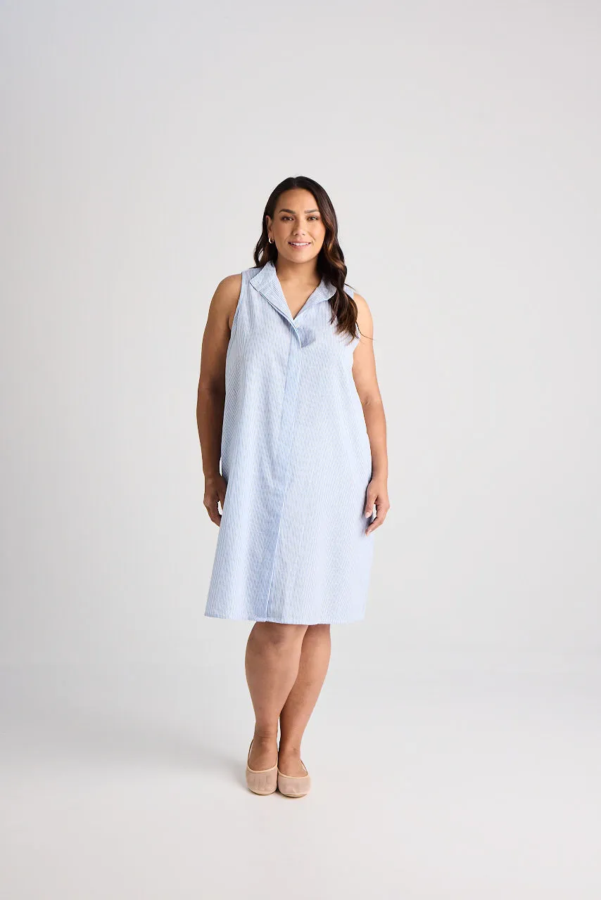 Sophie - Dress - Knee-Length - Blue & White Stripe