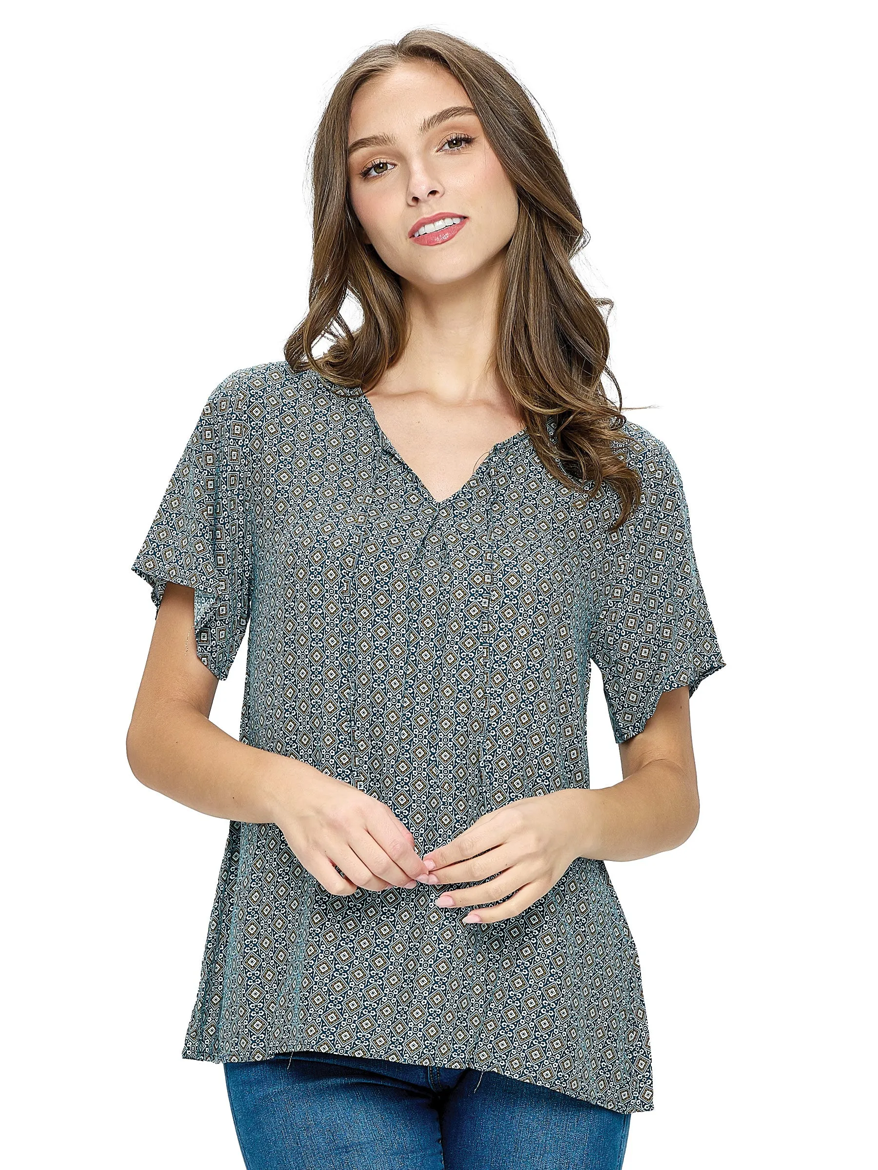 Teal Top Boho Geometric Print