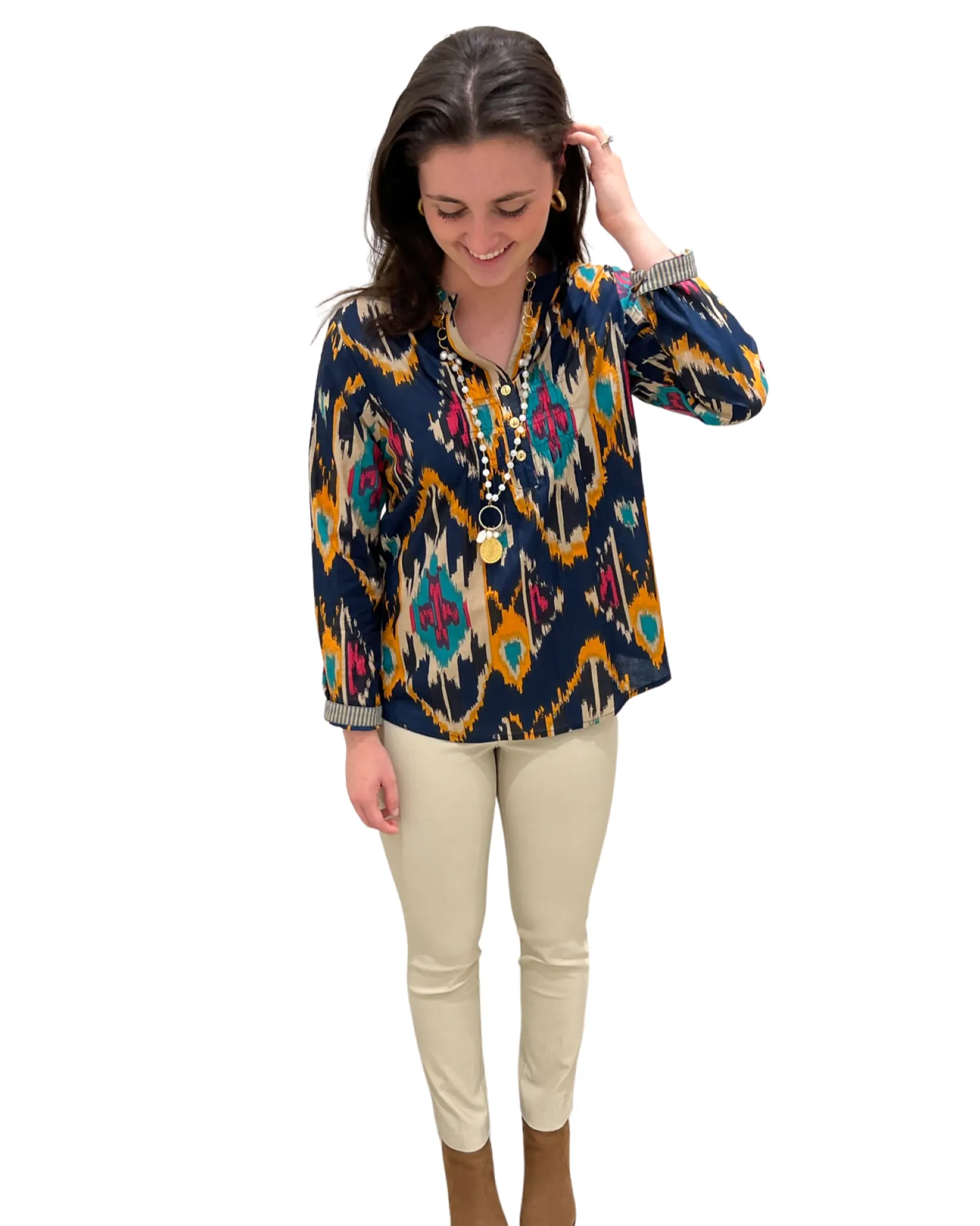 The Avery Multi Ikat Button Front Top