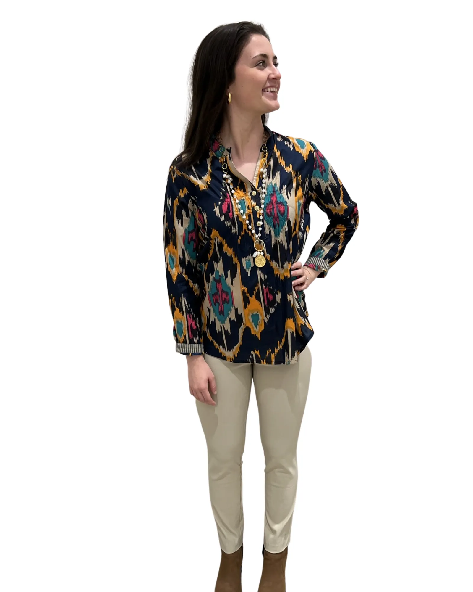 The Avery Multi Ikat Button Front Top