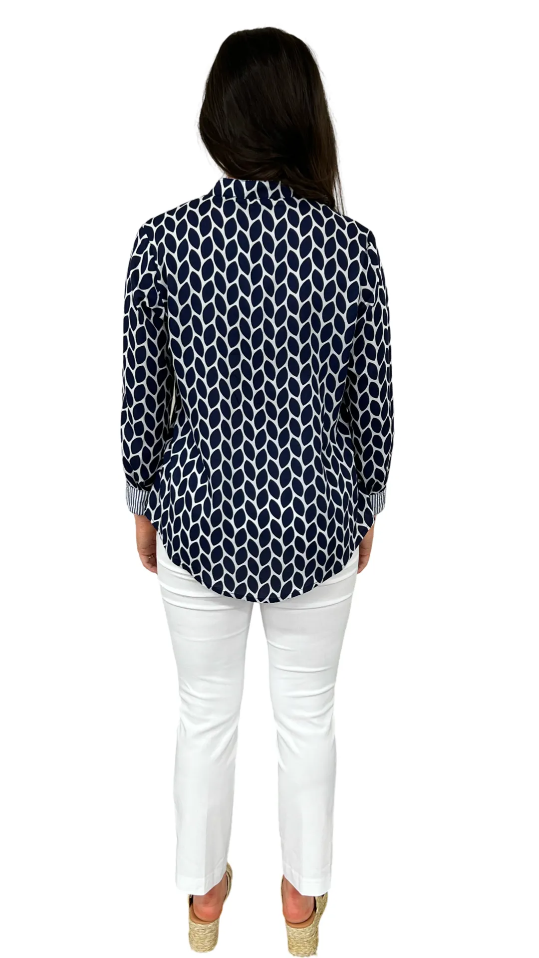 The Avery Navy and White Button Front Top