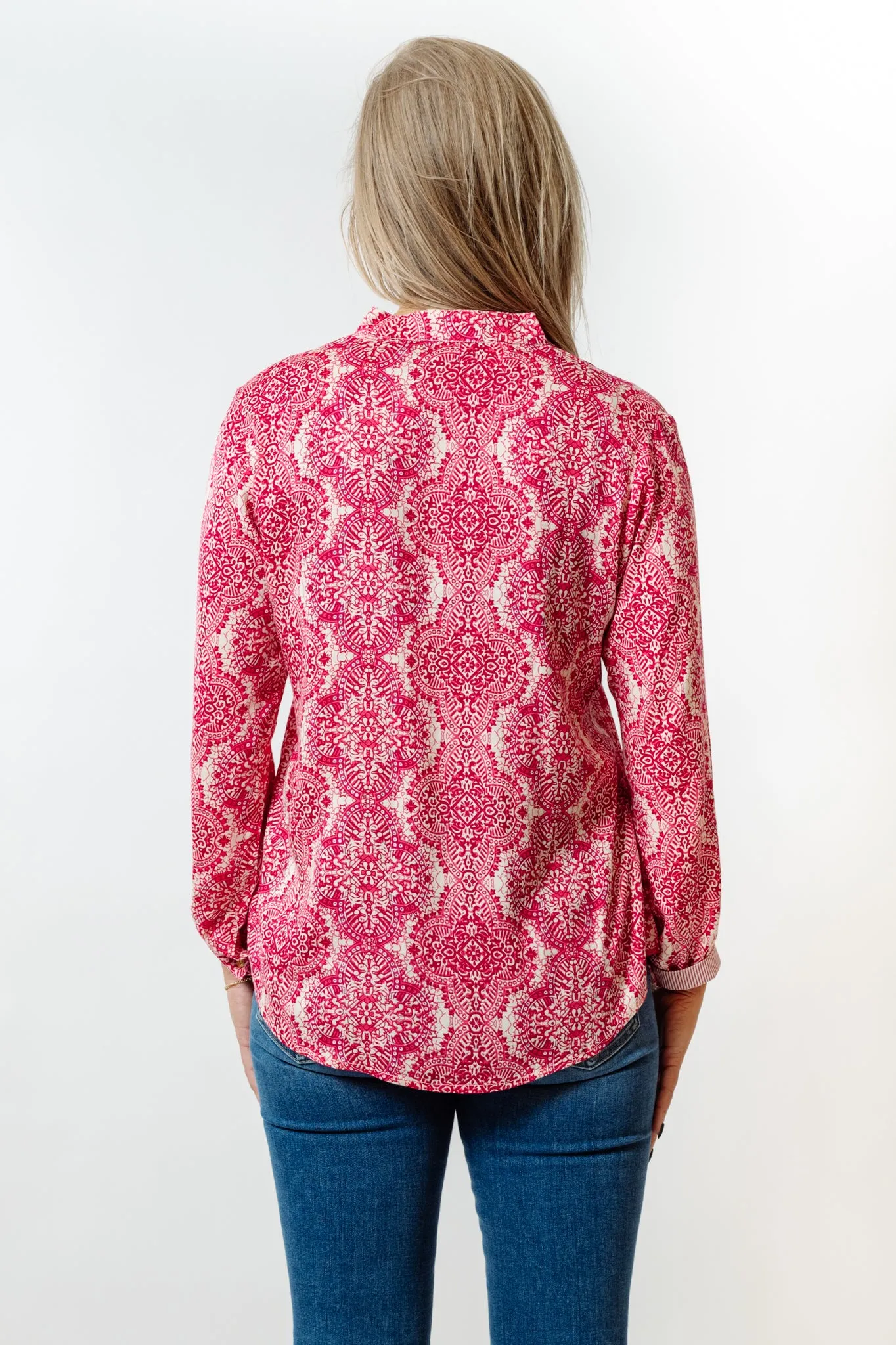 The Avery Raspberry and Cream Button Front Shirt