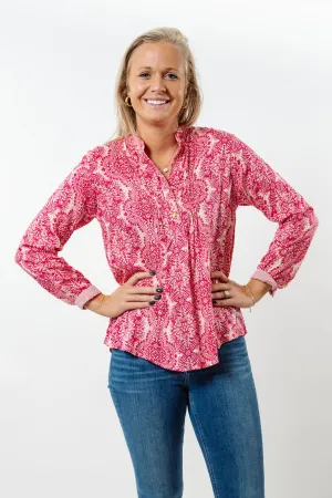 The Avery Raspberry and Cream Button Front Shirt
