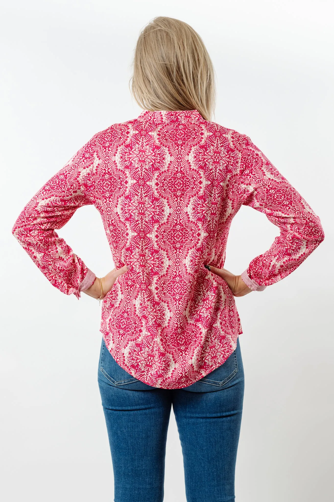 The Avery Raspberry and Cream Button Front Shirt