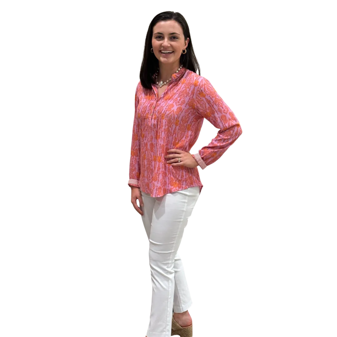 The Avery Top in Pink and Tangerine Rayon Crepe