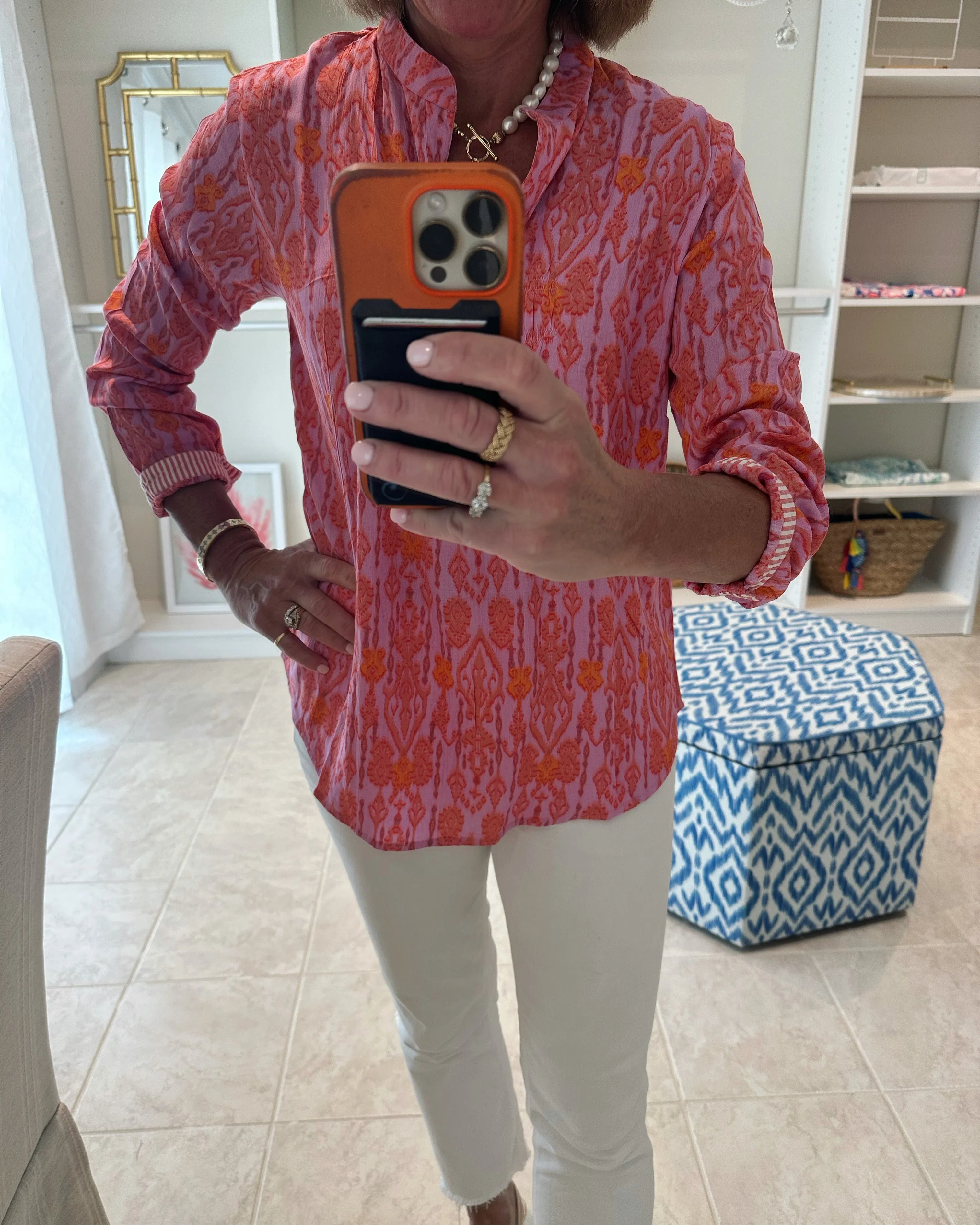 The Avery Top in Pink and Tangerine Rayon Crepe