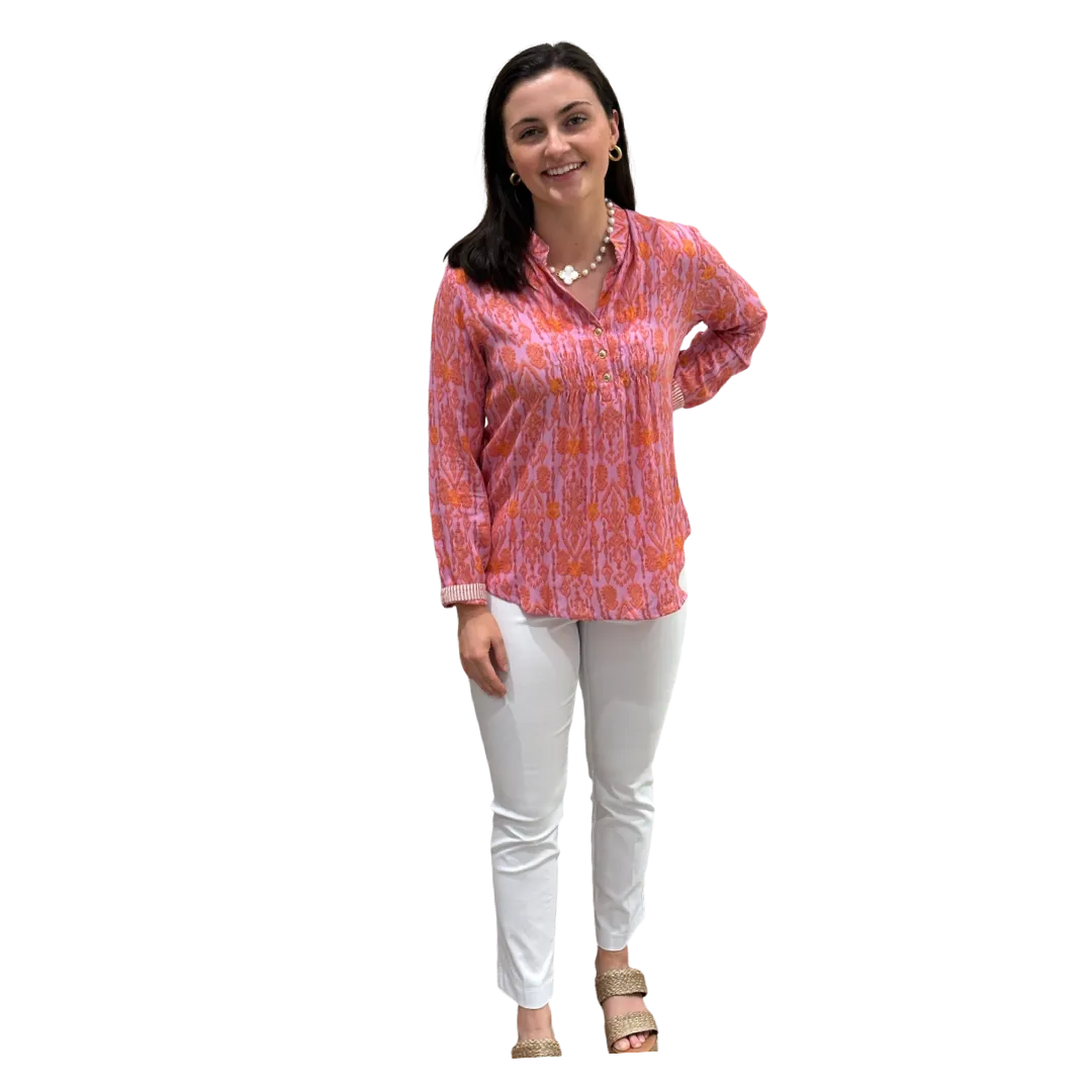 The Avery Top in Pink and Tangerine Rayon Crepe