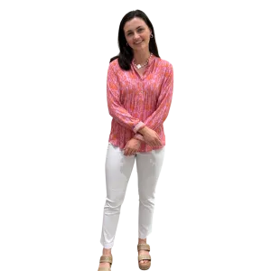 The Avery Top in Pink and Tangerine Rayon Crepe