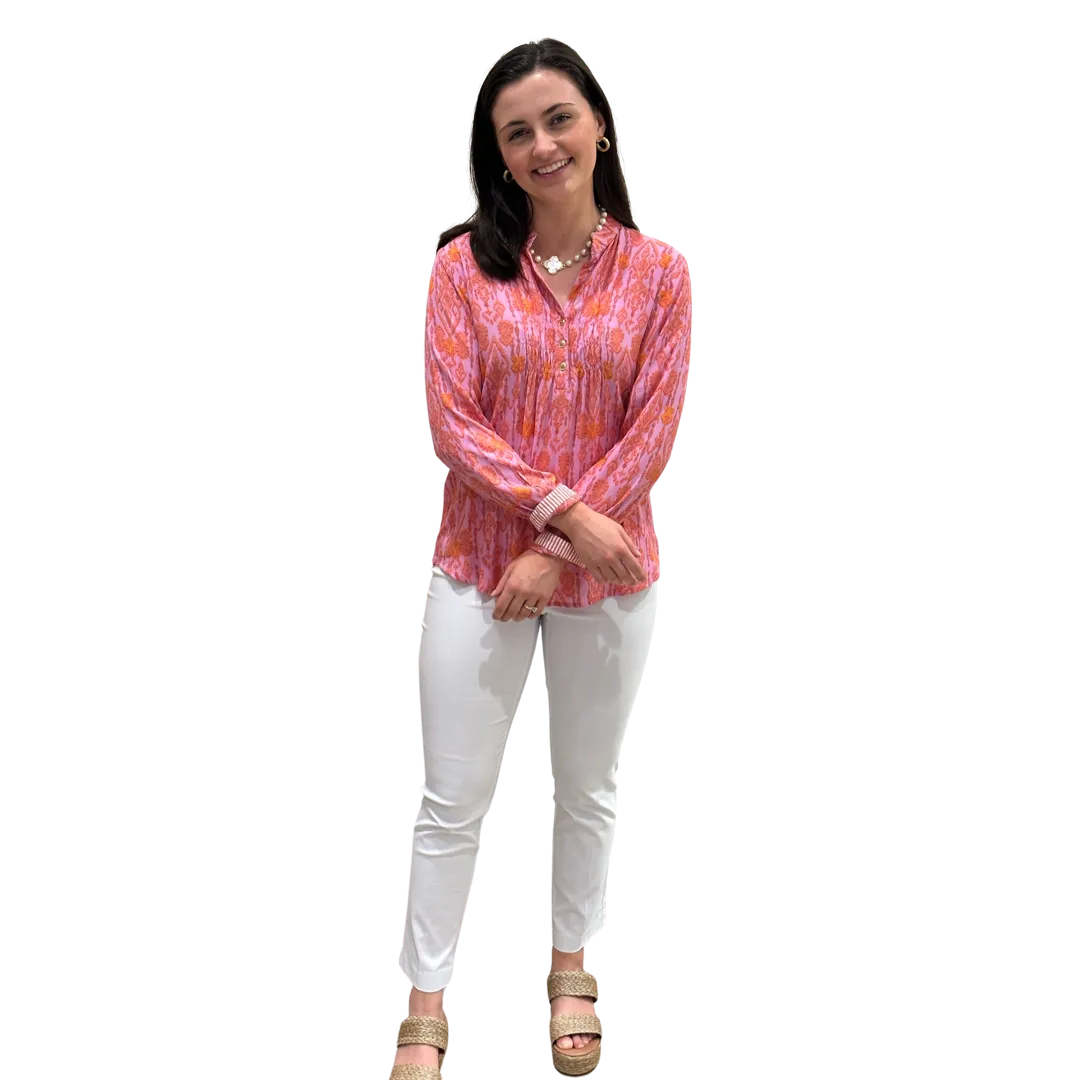 The Avery Top in Pink and Tangerine Rayon Crepe