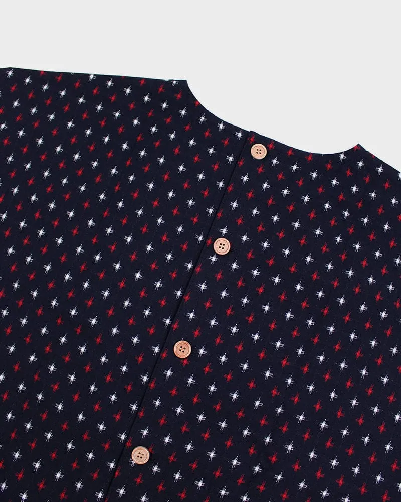 ToK Pocket Dress, Oversized, Indigo with Red and White Jyuji