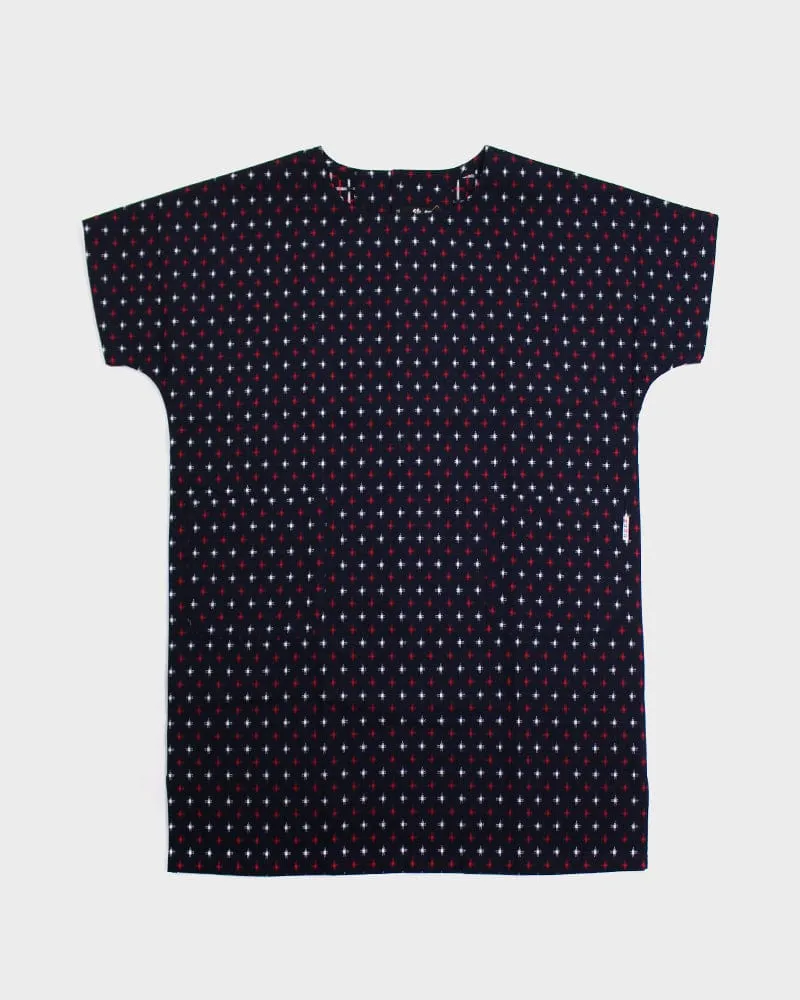ToK Pocket Dress, Oversized, Indigo with Red and White Jyuji