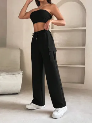 Tube Crop Top And Drawstring Cargo Pants