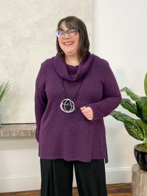 Turtleneck Ribbed Sweater Tunic, Grape
