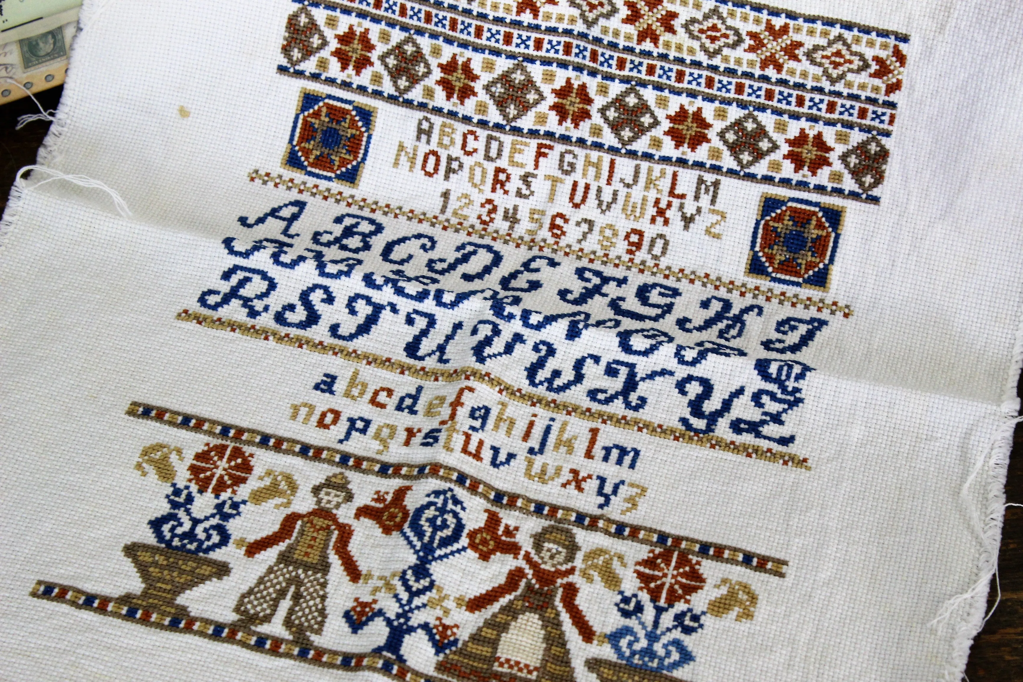 Vintage 1970s Alphabet Needlepoint Sampler Finished