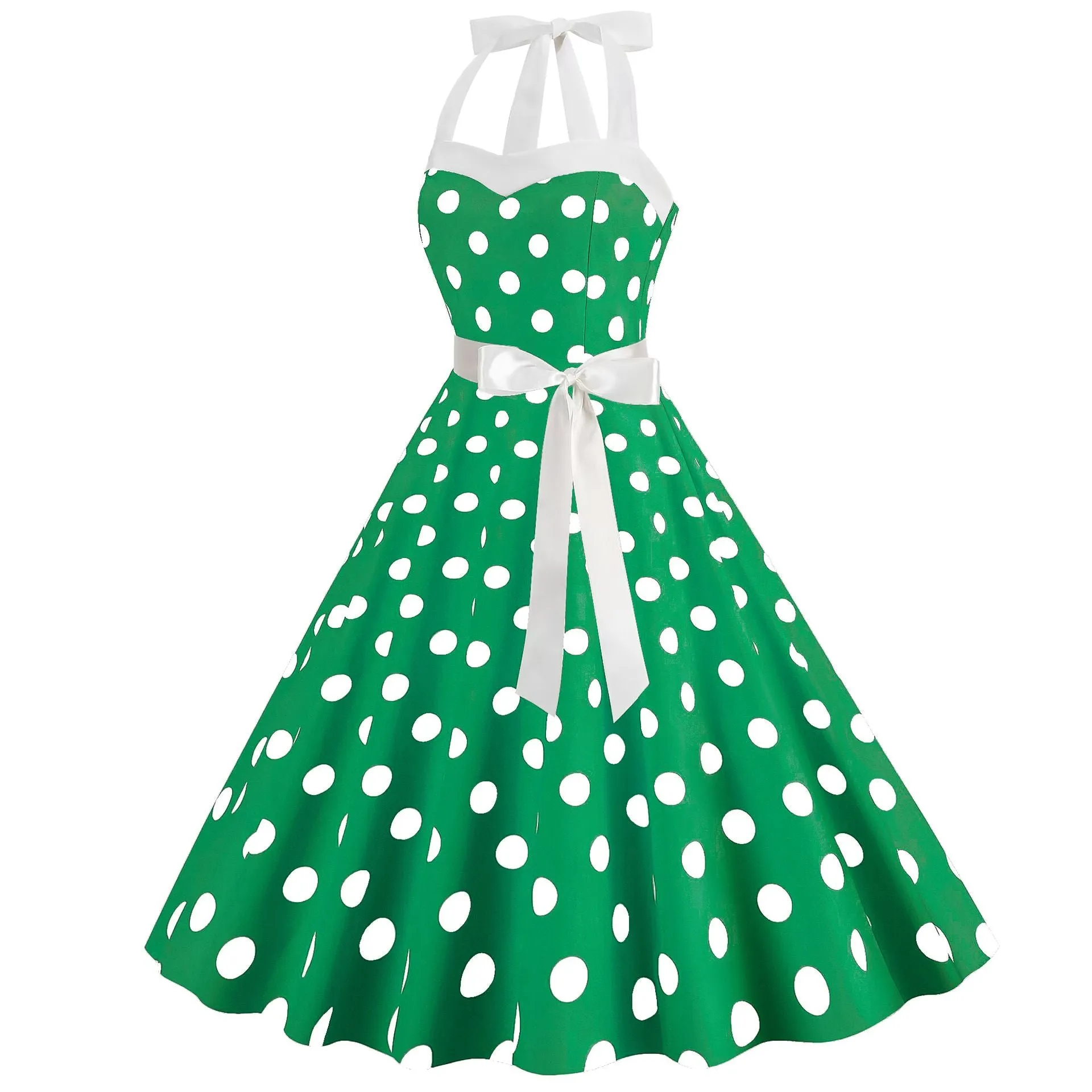 Women Vintage 1950s 1980s Retro Dress Pink Swing Rockabilly A-line Midi Prom Dress